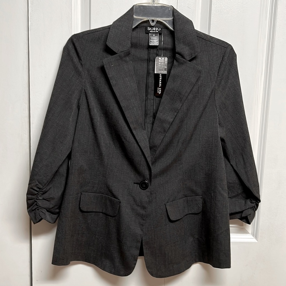 Soho Apparel Dark Gray Mid Gather Sleeve Blazer Size M NWT